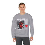 Heart Flower Graphic Unisex Heavy Blend Crewneck Sweatshirt Comfortable Streetwear Pullover Bold Red and Black Floral Heart Design Symbol of Love Strength and Vitality Perfect Gift for Friends Birthdays Cozy Days and Everyday Wear
