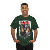 Mystic Mask Flames Graphic Unisex Heavy Cotton Tee Hustler Streetwear Motivational Dark Mystery Bold Design
