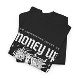 Money Up In Flames Unisex Heavy Cotton Tee Graphic T Shirt Black Streetwear Bold Money Graphic Fire Design Hustler Entrepreneur Alpha Mindset Wealth Fashion