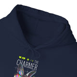The Charmer Unisex Heavy Blend Hooded Sweatshirt Futuristic Butterfly Neon Cyber Aesthetic Graphic Hoodie Streetwear Fashion Statement