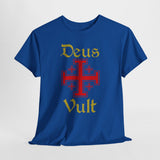 Deus Vult Unisex T Shirt Medieval Crusader Cross Graphic Tee Warrior Knight Inspired Vintage Christian Symbol Heavy Cotton Streetwear