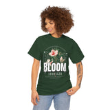 Unisex Heavy Cotton Tee Bloom Stronger Floral Graphic Black T Shirt Motivational Nature Inspired Aesthetic Streetwear Fashion Outfit