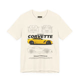 Yellow High Performance Sports Coupe Blueprint Art Unisex Heavy Cotton Tee Premium Streetwear For Car Enthusiasts Gearheads And Collectors