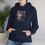 Money Bright Unisex Heavy Blend Hooded Sweatshirt Angel Statue Graphic Gothic Streetwear Red Neon Aesthetic Artistic Fashion Hoodie