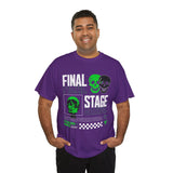 Final Stage Unisex Heavy Cotton Tee Graphic Black T Shirt Skull Neon Green Streetwear Futuristic Cyberpunk Bold Artistic Fashion Outfit