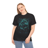 Prehistoric Thunder Unisex Heavy Cotton Tee Neon Raptor Design Electric Blue Lightning Artwork Bold Streetwear Statement For Dinosaur Lovers And Retro Art Fans