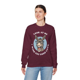 Look At Me I Wish You Good Luck Funny Donkey Unisex Sweatshirt Hilarious Cartoon Graphic Pullover Positive Vibes Humor Design Cozy Casual Wear Gift Idea