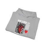 Heart Flower Graphic Hoodie Comfortable Unisex Heavy Blend Sweatshirt Bold Red and Black Floral Heart Design Streetwear Symbol of Love Strength and Vitality Perfect Gift for Friends Birthdays Cozy Days and Casual Wear