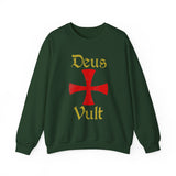 Unisex Deus Vult Crewneck Sweatshirt Medieval Crusader Cross Heavy Blend Fleece Pullover Warrior Knight Inspired Vintage Christian Symbol Streetwear