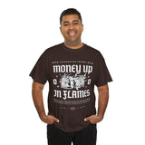 Money Up In Flames Unisex Heavy Cotton Tee Graphic T Shirt Black Streetwear Bold Money Graphic Fire Design Hustler Entrepreneur Alpha Mindset Wealth Fashion