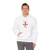 Unisex Deus Vult Hoodie Medieval Crusader Cross Heavy Blend Hooded Sweatshirt Warrior Knight Inspired Vintage Christian Symbol Streetwear