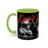 Brave Soul Warrior Accent Coffee Mug 11oz 15oz Black Ceramic Two Tone Cup Bold Statue Design with Red Script Gift for Coffee Lovers