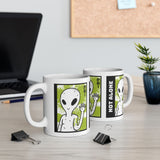Unisex Not Alone Alien Ceramic Coffee Mug UFO Cartoon Graphic Cup Extraterrestrial Sci Fi Space Themed Conspiracy Inspired Paranormal Gift Drinkware