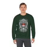 Mystic Warrior Goddess Unisex Sweatshirt Bold Monochrome Tribal Design Sacred Feminine Energy Gothic Art Streetwear Perfect for Festivals Winter Comfort and Everyday Style
