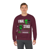 Final Stage Unisex Heavy Blend Crewneck Sweatshirt Graphic Pullover Black Skull Neon Green Streetwear Futuristic Cyberpunk Bold Artistic Fashion Outfit