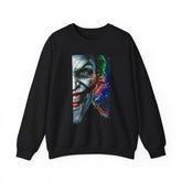 Dark Villain Jocker Split Insanity Unisex Sweatshirt Bold Gothic Streetwear Dark Psychological Art Design Cozy Heavy Blend Pullover for Visionaries and Fearless Creators