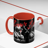 Brave Soul Warrior Accent Coffee Mug 11oz 15oz Black Ceramic Two Tone Cup Bold Statue Design with Red Script Gift for Coffee Lovers