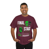 Final Stage Unisex Heavy Cotton Tee Graphic Black T Shirt Skull Neon Green Streetwear Futuristic Cyberpunk Bold Artistic Fashion Outfit