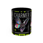 The Charmer Butterfly Accent Coffee Mug 11oz 15oz Black Two Tone Ceramic Cup Aesthetic Iridescent Butterfly Design Gift for Coffee Lovers