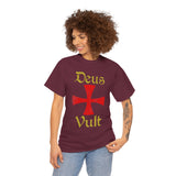 Deus Vult Unisex T Shirt Medieval Crusader Cross Graphic Tee Warrior Knight Inspired Vintage Christian Symbol Heavy Cotton Streetwear