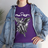 Fly High Angel Design Unisex Heavy Cotton Tee Streetwear Graphic T Shirt Spiritual Guardian Winged Warrior Style