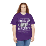 Money Up In Flames Unisex Heavy Cotton Tee Graphic T Shirt Black Streetwear Bold Money Graphic Fire Design Hustler Entrepreneur Alpha Mindset Wealth Fashion