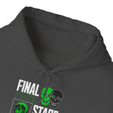 Final Stage Unisex Heavy Blend Hooded Sweatshirt Graphic Hoodie Black Skull Neon Green Streetwear Futuristic Cyberpunk Bold Artistic Fashion Outfit