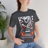 Unisex Jersey Short Sleeve Tee Humble Angel Statue Graphic Streetwear Fire Print T Shirt Bold Motivational Urban Fashion Outfit