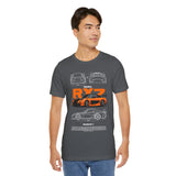 Orange Retro JDM Inspired Sports Coupe Blueprint Unisex Heavy Cotton Tee Street Racing Art Shirt for Car Lovers Daily Wear