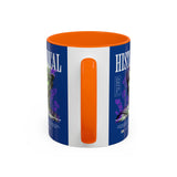 Historical Accent Coffee Mug 11oz 15oz Black Ceramic Cup with Greek Goddess Statue and Purple Floral Design for Art and History Lovers