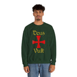 Unisex Deus Vult Crewneck Sweatshirt Medieval Crusader Cross Heavy Blend Fleece Pullover Warrior Knight Inspired Vintage Christian Symbol Streetwear