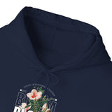 Unisex Heavy Blend Hooded Sweatshirt Bloom Stronger Floral Graphic Hoodie Black Motivational Nature Inspired Aesthetic Streetwear Fashion Outfit