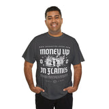 Money Up In Flames Unisex Heavy Cotton Tee Graphic T Shirt Black Streetwear Bold Money Graphic Fire Design Hustler Entrepreneur Alpha Mindset Wealth Fashion