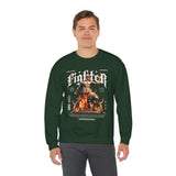 Fighter Resilience Victorious Flame Statue Graphic Unisex Heavy Blend Crewneck Sweatshirt Motivation Streetwear Pullover