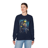 Urban Warrior Samurai Heavy Fleece Crewneck Sweatshirt Blue Energy Armor Design Bold Fighter Strength Streetwear for Fearless Achievers and Mindset Champions