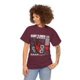 Heart Flower Graphic Unisex Heavy Cotton Tee Comfortable Streetwear T Shirt Bold Red and Black Floral Heart Design Symbol of Love Strength and Vitality Perfect Gift for Friends Birthdays and Casual...