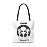 I Want To Believe Alien Tote Bag Sci Fi UFO Extraterrestrial Design Canvas Bag Space Mystery Reusable Eco Friendly Durable Shopping Travel Tote