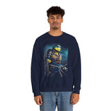Urban Warrior Samurai Heavy Fleece Crewneck Sweatshirt Blue Energy Armor Design Bold Fighter Strength Streetwear for Fearless Achievers and Mindset Champions