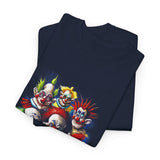 Chaos Clown Crew Unisex Heavy Cotton Tee Vibrant Horror Art Streetwear Design For Bold Confidence, Fearless Energy, And Dark Humor Lovers