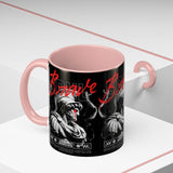 Brave Soul Warrior Accent Coffee Mug 11oz 15oz Black Ceramic Two Tone Cup Bold Statue Design with Red Script Gift for Coffee Lovers
