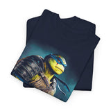 Urban Warrior Samurai Unisex Heavy Cotton Tee Fierce Armored Fighter Design Blue Warrior Energy Bold Strength Streetwear For Courageous Hustlers And Urban Legends