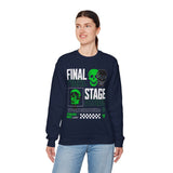 Final Stage Unisex Heavy Blend Crewneck Sweatshirt Graphic Pullover Black Skull Neon Green Streetwear Futuristic Cyberpunk Bold Artistic Fashion Outfit