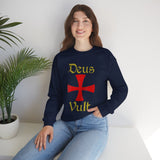 Unisex Deus Vult Crewneck Sweatshirt Medieval Crusader Cross Heavy Blend Fleece Pullover Warrior Knight Inspired Vintage Christian Symbol Streetwear