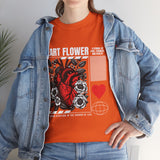 Heart Flower Graphic Unisex Heavy Cotton Tee Comfortable Streetwear T Shirt Bold Red and Black Floral Heart Design Symbol of Love Strength and Vitality Perfect Gift for Friends Birthdays and Casual Everyday Wear