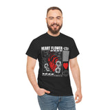 Heart Flower Graphic Unisex Heavy Cotton Tee Comfortable Streetwear T Shirt Bold Red and Black Floral Heart Design Symbol of Love Strength and Vitality Perfect Gift for Friends Birthdays and Casual Everyday Wear