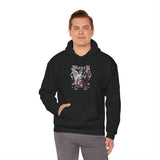 Money Bright Unisex Heavy Blend Hooded Sweatshirt Angel Statue Graphic Gothic Streetwear Red Neon Aesthetic Artistic Fashion Hoodie