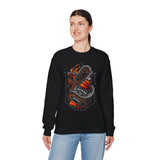 Inferno Spirit Fiery Dragon Whiskey Bottle Unisex Heavy Blend Crewneck Sweatshirt Bold Artistic Streetwear Tattoo Flame Design Symbol of Power Energy and Rebellion for Bikers and Creators