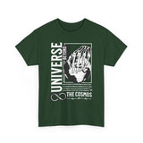 Universe Beyond The Cosmos Unisex Heavy Cotton Tee Graphic Black T Shirt Skeleton Hand Space Infinity Streetwear Futuristic Sci Fi Artistic Fashion Outfit