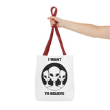 I Want To Believe Alien Tote Bag Sci Fi UFO Extraterrestrial Design Canvas Bag Space Mystery Reusable Eco Friendly Durable Shopping Travel Tote
