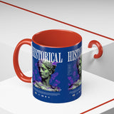 Historical Accent Coffee Mug 11oz 15oz Black Ceramic Cup with Greek Goddess Statue and Purple Floral Design for Art and History Lovers